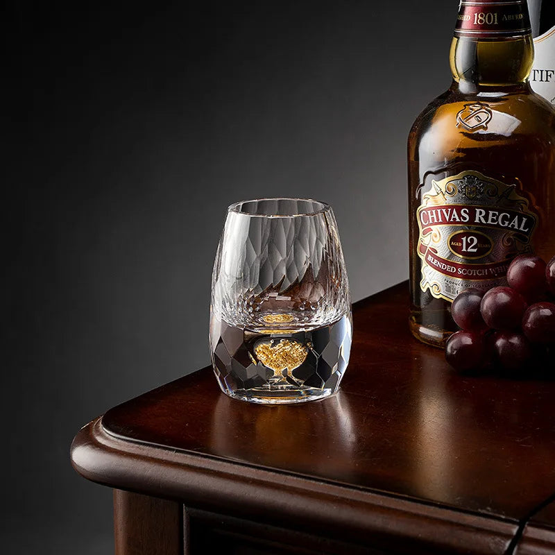 Luxury Crystal Glass Vodka Sake Liqueur Gold Foil Glass Beautifu Store
