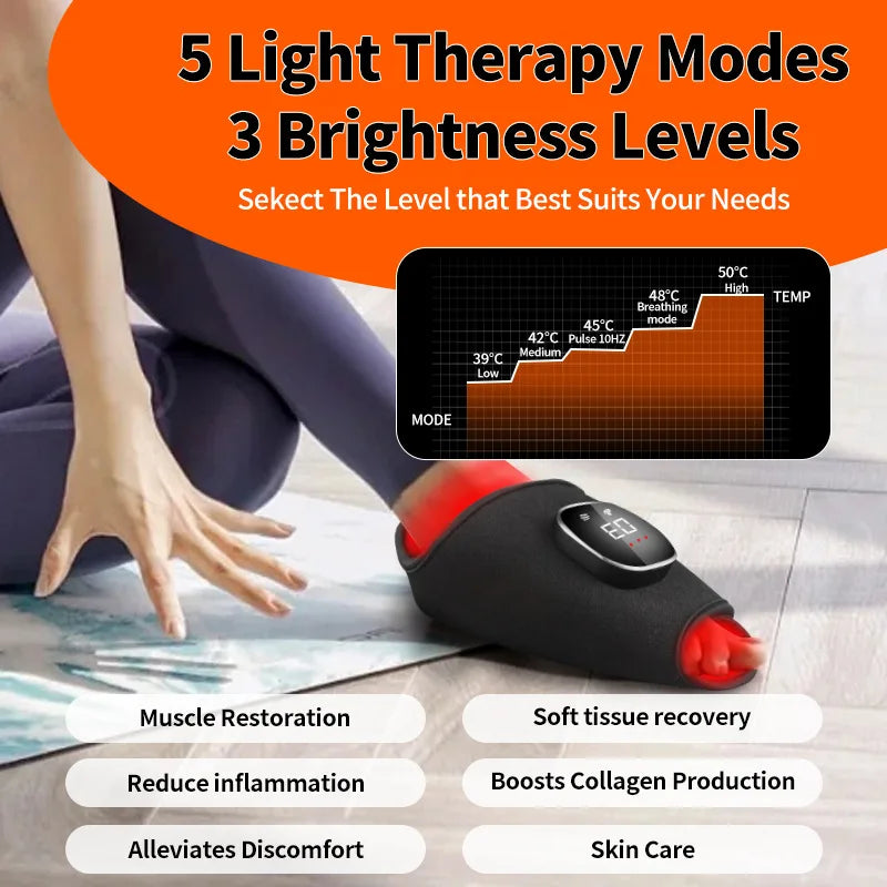 Wrist Ankle Red Light Therapy Massage Belt Wireless 64pcs 660nm&850nm Light Therapy for Plantar Fasciitis&Achilles Tendonitis