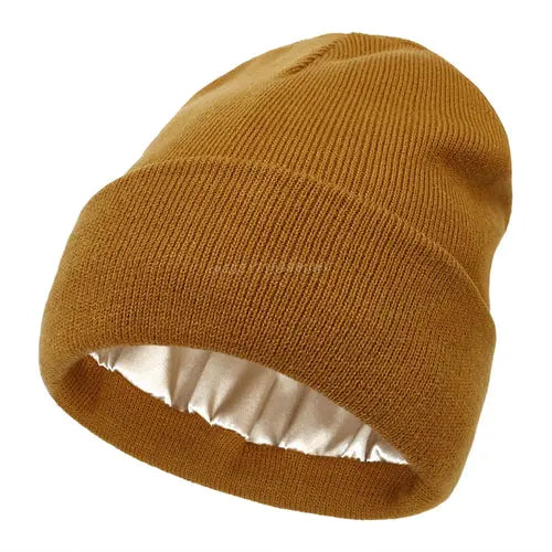 Gorro unisex de satén antiestático con forro de seda para mujer, ideal para invierno
