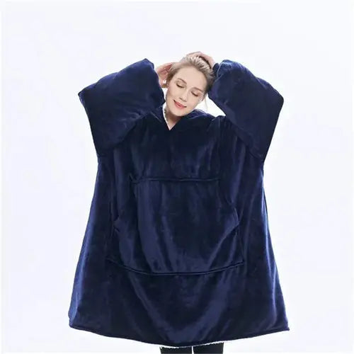 HMSU Winter Outdoor Hooded Pocket Blankets Warm Soft Hoodie Slant Robe