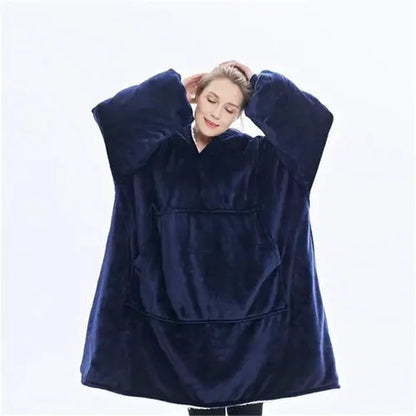 HMSU Winter Outdoor Hooded Pocket Blankets Warm Soft Hoodie Slant Robe