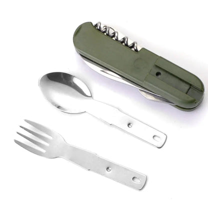7 In 1 Camping Picnic Cutlery Knife Stainless Steel Fork Spoon Bottle