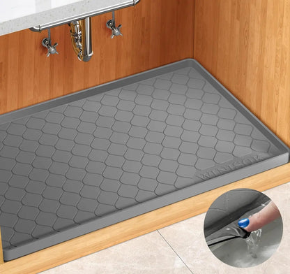 3 in 1 SET: Under Sink Mat with Cutout for Pipes-Cut to Size Under Sink Mat 34x22''-Cut to Fit Sink Mats Silicone