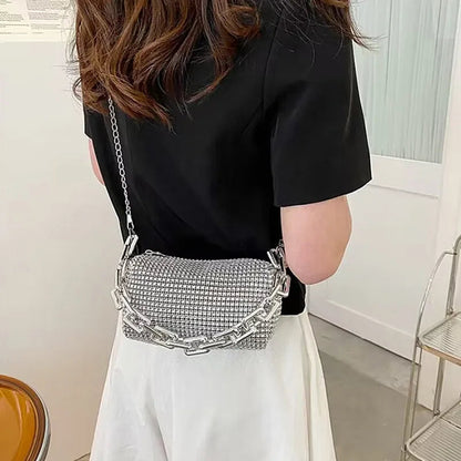 Allover Rhinestone Bucket Bag, Glitter Chain Prom Purse, Women's Mini Crossbody Bag (6.3*3.54) Inch Stone's Store