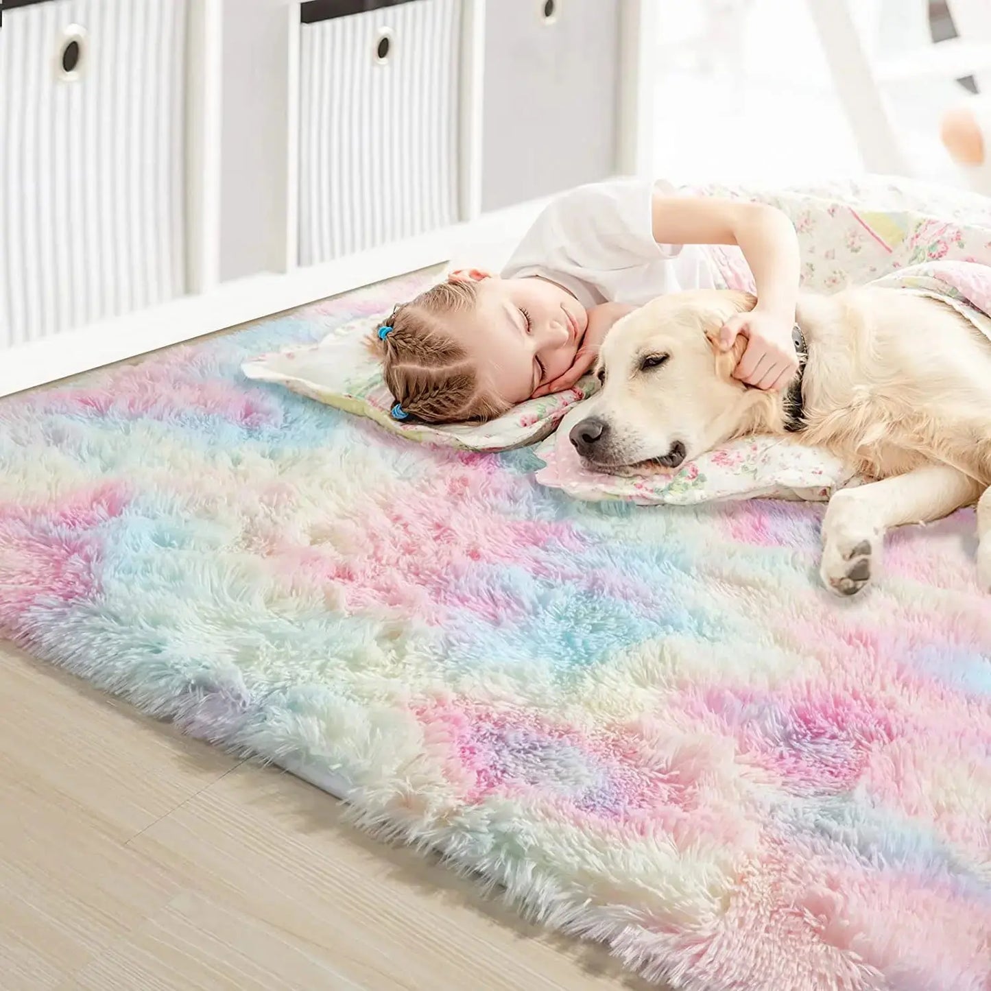 RainbowCloud Plush Rug – Soft, Fluffy & Vibrant! Happier so luckly Store