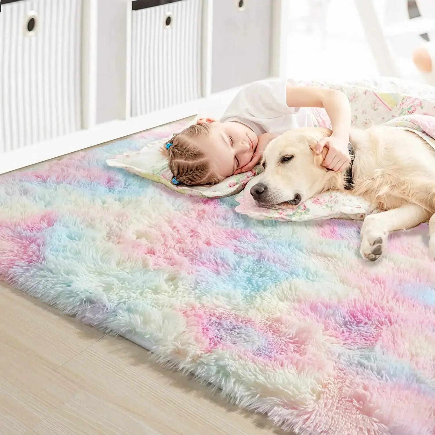 RainbowCloud Plush Rug – Soft, Fluffy & Vibrant! Happier so luckly Store