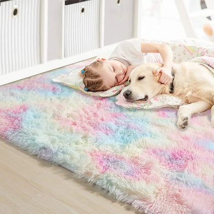 RainbowCloud Plush Rug – Soft, Fluffy & Vibrant! Happier so luckly Store