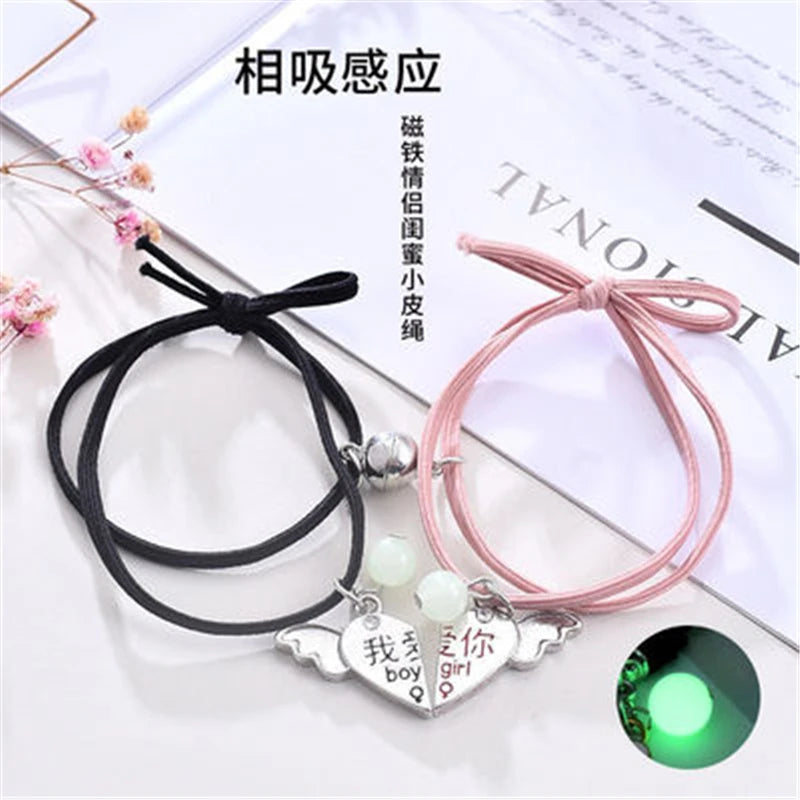 Luminous Beads Star Couple Bracelets For Women Men Charm Cat Flower Heart Key Lock Cross Matching Bracelets dropshipping-A Store