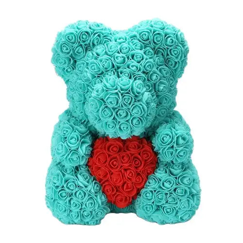 40/25cm Blue Rose Bear Heart Artificial Flower Rose Teddy Bear For