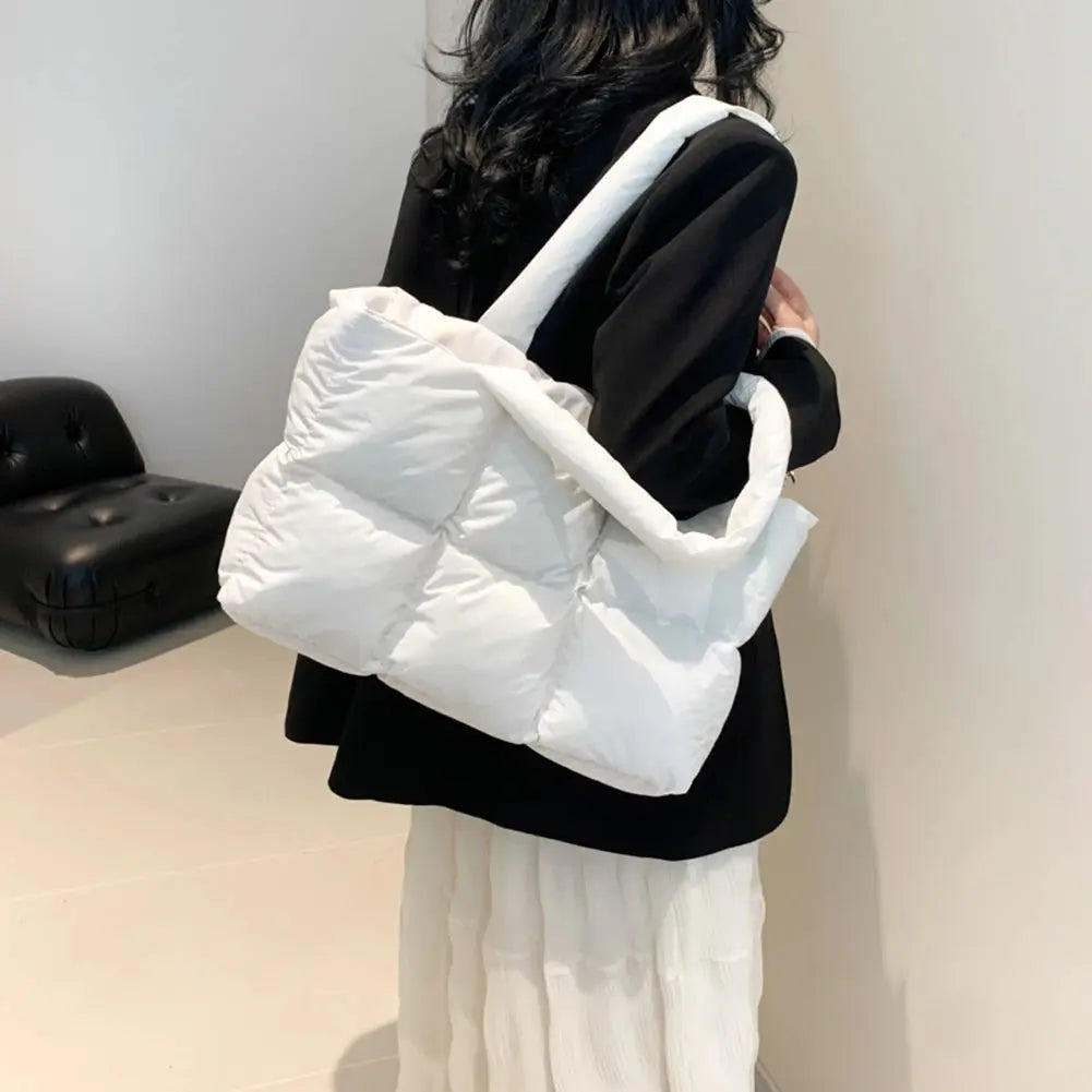 Women Puffer Shoulder Bag Solid Color Quilted Fashion Shopping Bag Large Capacity Soft Cloud Tote Bag Trendy Commuting Bags Online Department Store