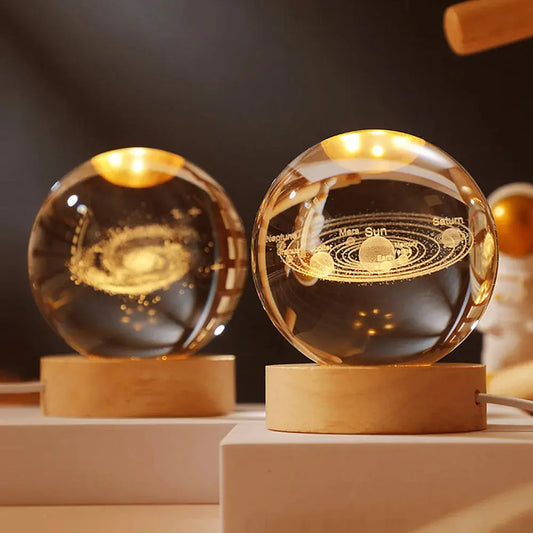 View details for 3D Crystal Ball LED Night Light Moon Saturn Planets Lamp Galaxy 