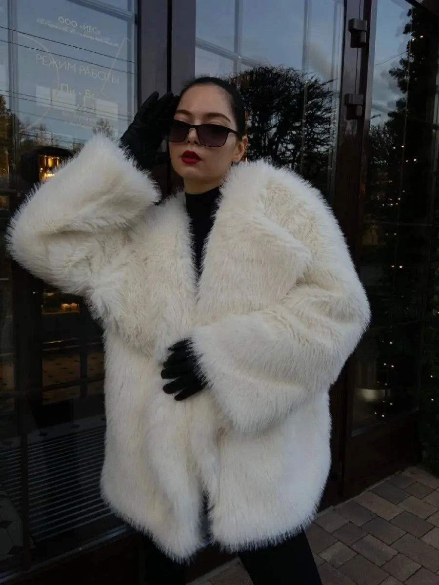 Neo Mint Luxury Brand Women Faux Fur Coat Animal Gradient Color 2024