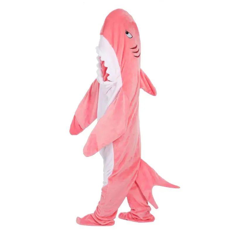 New Shark Shaped Plush Hooded Pajamas For Women And Men Y2k Pink Cute