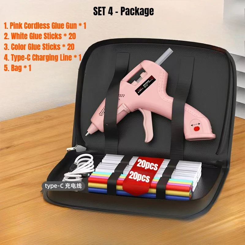 Mini Pink Rechargeable Hot Silicone Gun,7mm Portable Cordless Glue Gun 3.7V,60 Min Use,Type-C Charging, Kids DIY Crafts Tools ATOTOOL Store