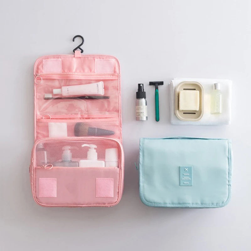 Bolsa de almacenamiento de viaje multifuncional, bolsa de maquillaje de doble capa de mano para mujer, bolsa de aseo de viaje para hombre