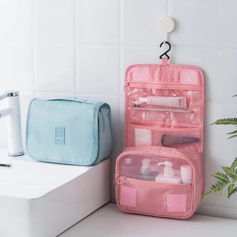 Bolsa de almacenamiento de viaje multifuncional, bolsa de maquillaje de doble capa de mano para mujer, bolsa de aseo de viaje para hombre