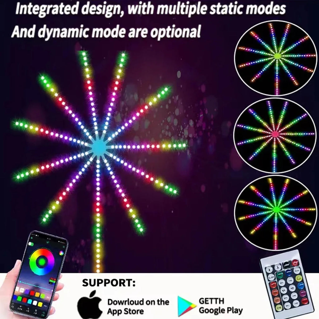 Espectáculo de luces de fuegos artificiales inteligentes: ¡sincronización con la música a través de la aplicación, no se necesitan fuegos artificiales!