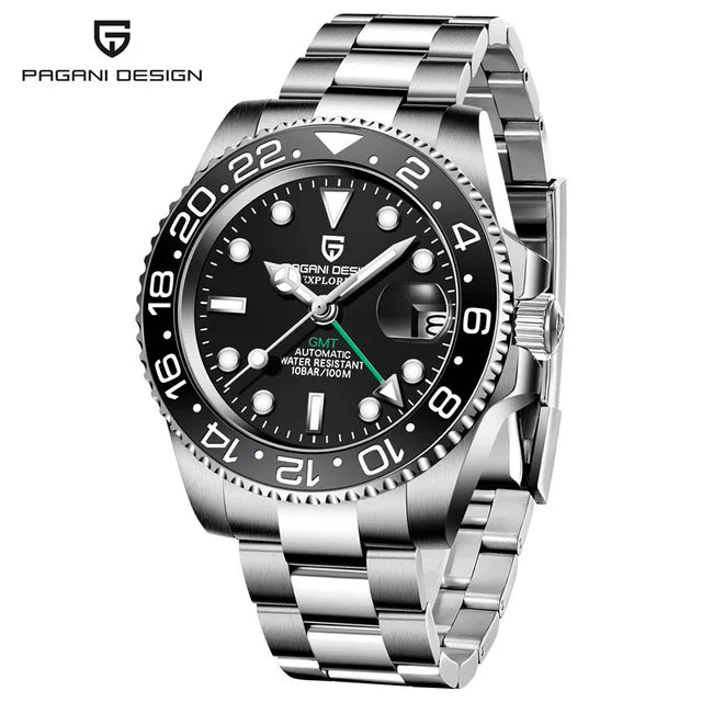 ELEGANCE® P1662 Men Watch Automatic Mechanical GMT Wristwatch Sapphire Glass Stainless Steel 100M Waterproof PAGANI DESIGN Men Watch Store