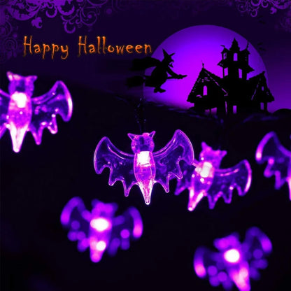 1PC 10/20/30 LED Purple Bat String Lights Battery Operated Outdoor Waterproof Hanging Decorative Lamp Suitable For Party Decor