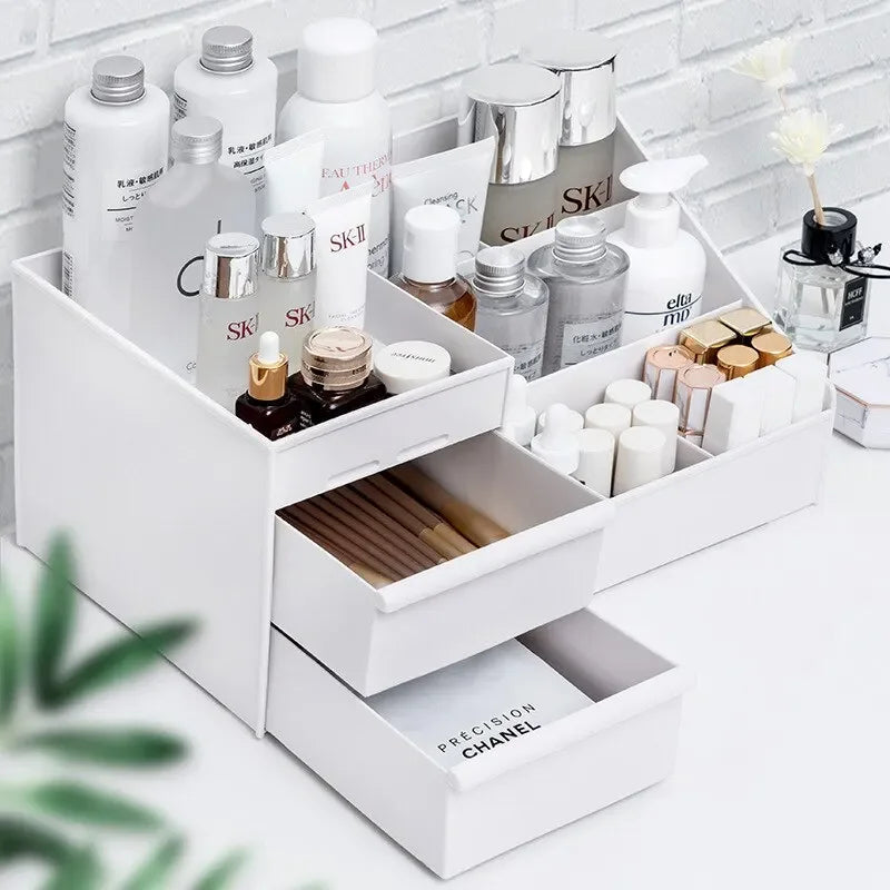 1pc White New Drawer Makeup Storage Box Dormitory Finishing Plastic Shelf Cosmetics Skin Care Dressing Table Desktop Stone's Store