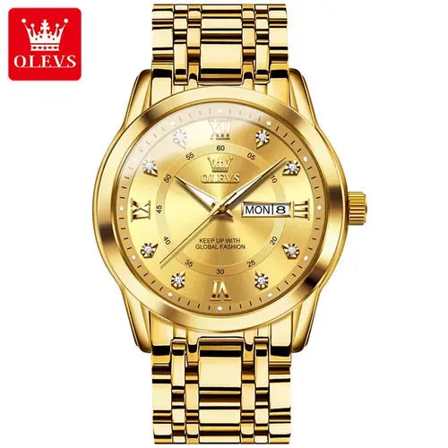 OLEVS Reloj de cuarzo para hombre con diamantes de lujo y oro, resistente al agua
