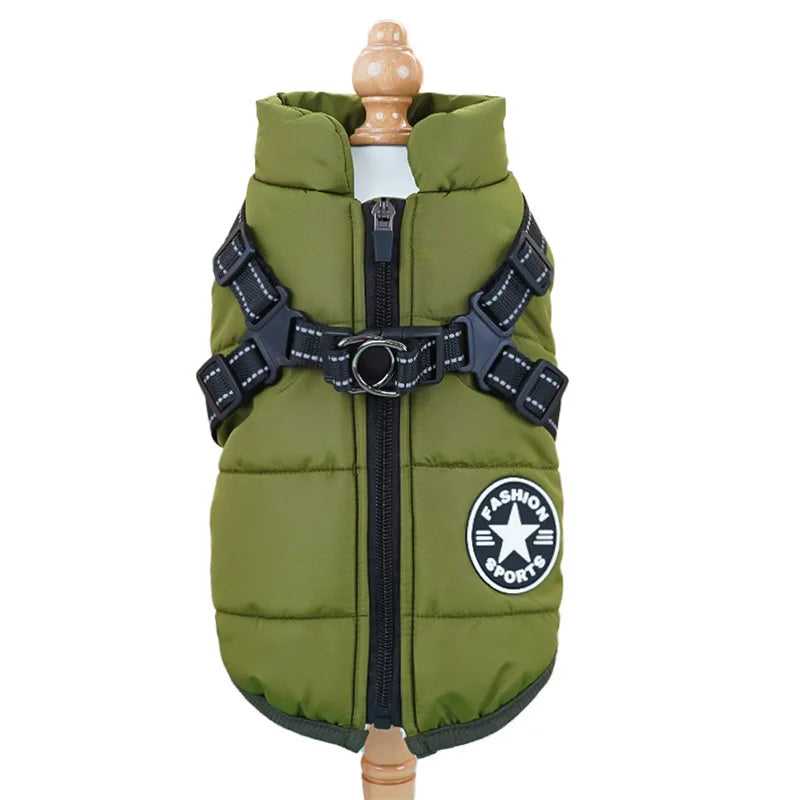 Dog Coat With Built In Harness - Green South Bay Evans General Store