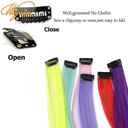 22Inch Synthetic Sparkle Hair Extensions Clip In Rainbow Shiny Long Straight Hair Heat Resistant Hair Accessories for Women Stone's Store