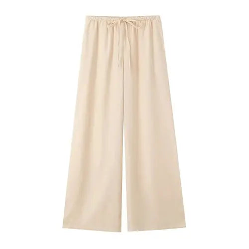 TRAFZA Women's Summer Fashion Linen Solid Color Shirt Set Belted