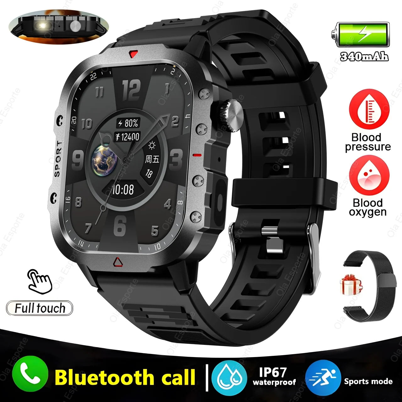 2024 New For Xiaomi Military Smart Watch Men IP68 5ATM Outdoor Sports Fitness Tracker Health Monitor 1.96" BT Call Smartwatch