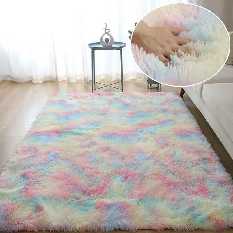 RainbowCloud Plush Rug – Soft, Fluffy & Vibrant! Happier so luckly Store