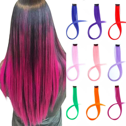 22Inch Synthetic Sparkle Hair Extensions Clip In Rainbow Shiny Long Straight Hair Heat Resistant Hair Accessories for Women Stone's Store
