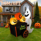 6FT Halloween Outdoor Holiday Decorations Inflatable Toys Ghost Push Pumpkin Cart with LED Lights Outdoor Party Inflatable Model