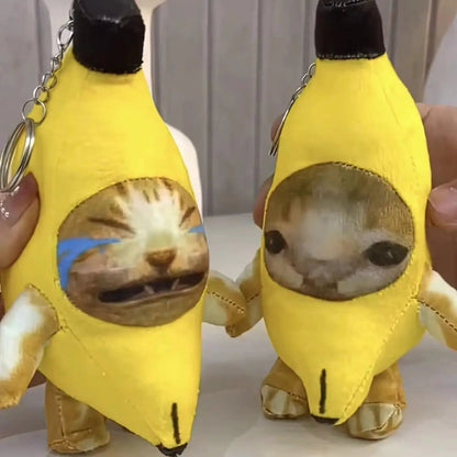 18cm Banana Cat doll key chain Cry Happy Banana Cat fashion trend personality Versatile built-in battery can sound Stone's Store