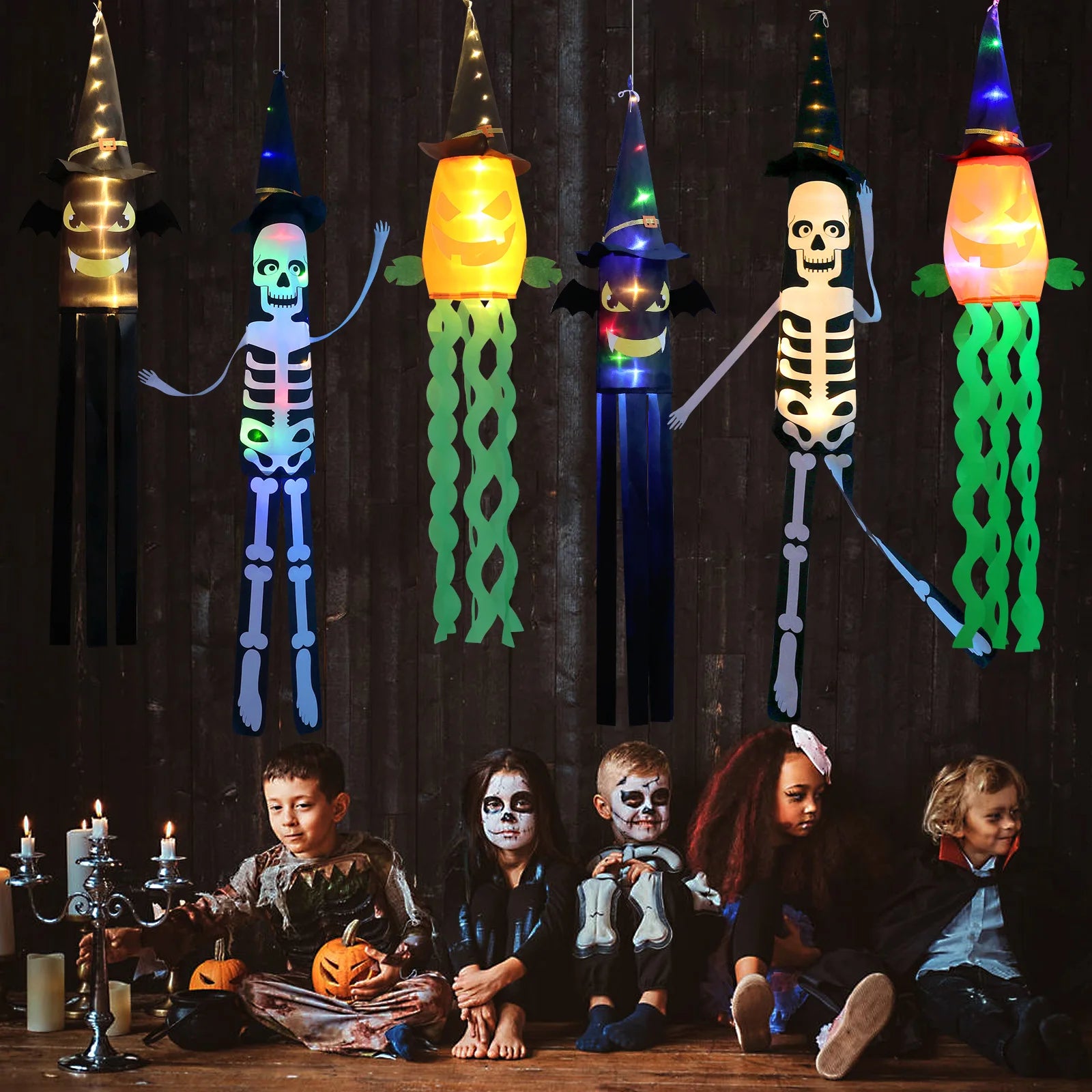 Halloween Hanging Decoration Witch Hats LED Black Light up Witch Hats for Indoor Outdoor Yard Garden Porch Halloween Decorations