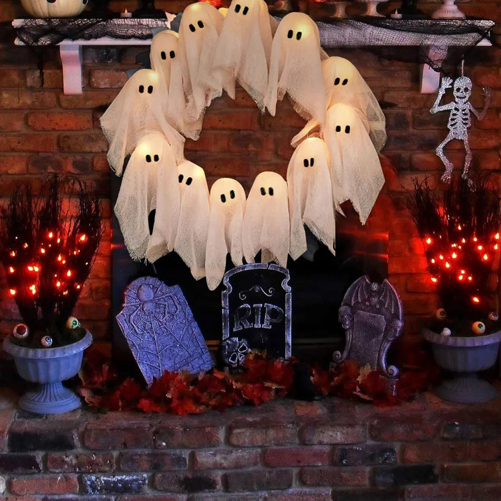 SpookGlow™ Ghost Wreath – Light Up Your Haunt