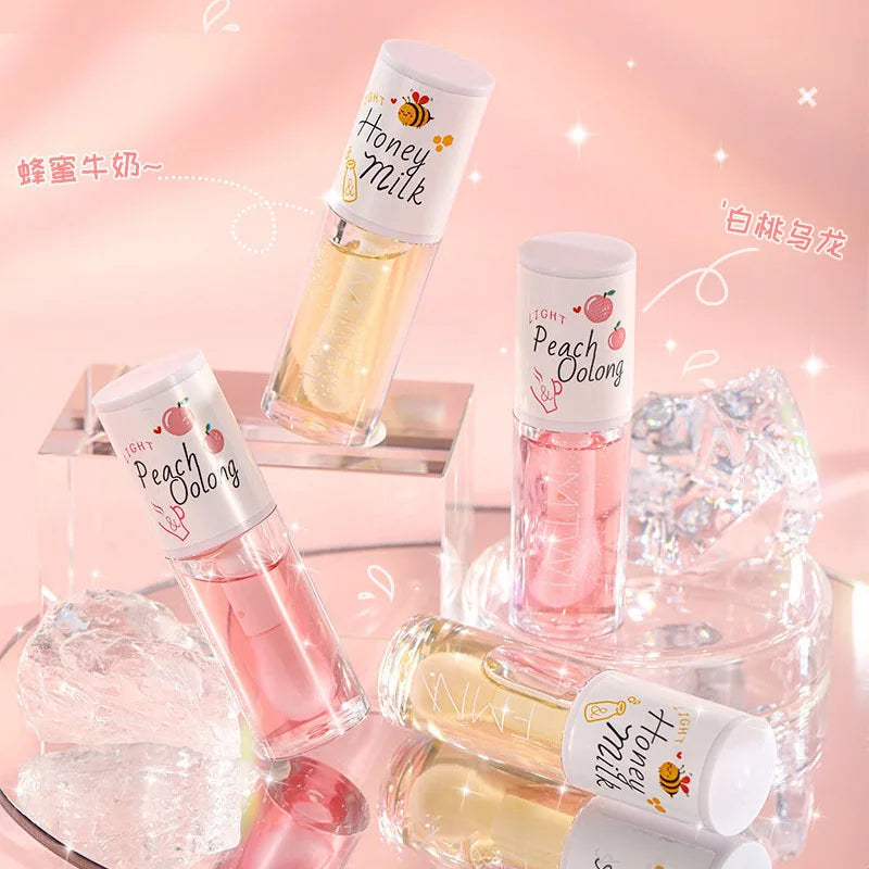 Peach Milk Honey Lip Oil Relieves Dry Moisturizing Lip Gloss Fades Lip Lines Water Light Lips Big Brush Head Cute DENESY Cosmetics Store