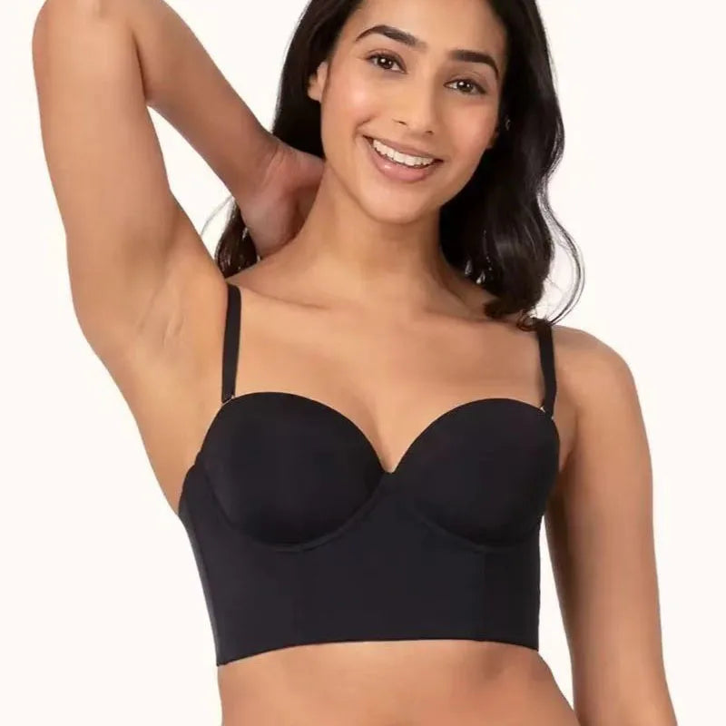 Full Support Non-Slip Convertible Bandeau Bra Women Low Back Anti-Slip Strapless Bra Longline Multi-Way Push Up Bra Underwear