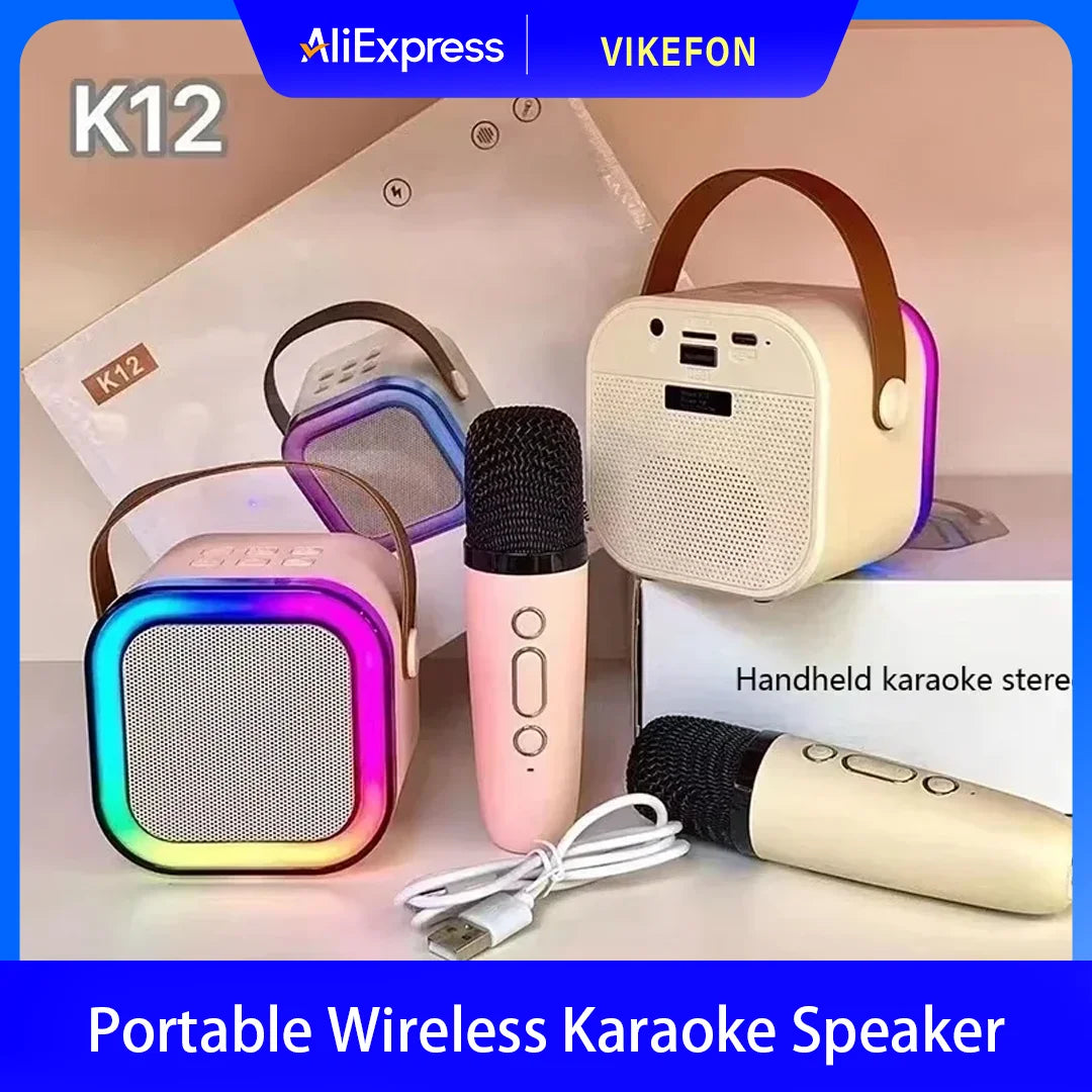 K12 Bluetooth Karaoke Machine Portable 5.3 PA Speaker System with 1-2 Wireless Microphones Home Family Singing Children's Gifts
