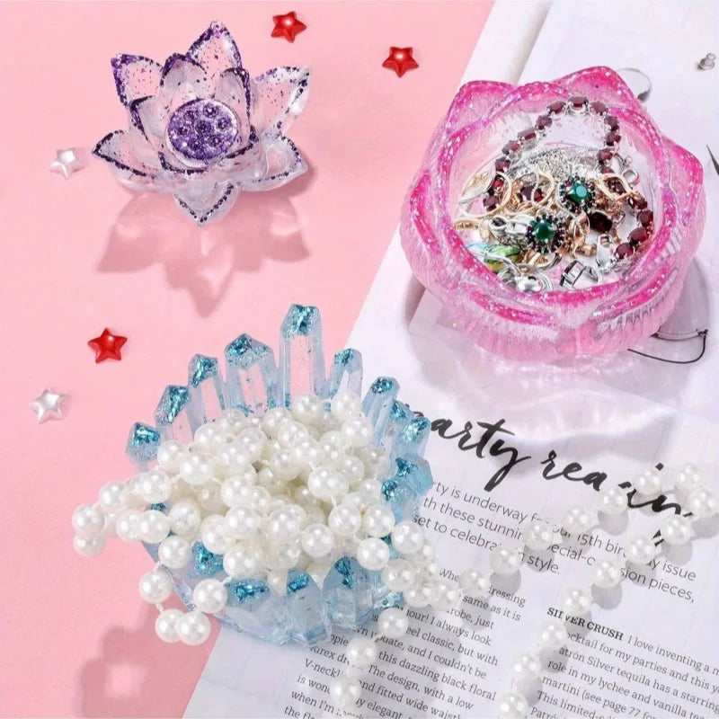 3 Shape Resin Candle Mold Silicone Tealight Holder Flower Lotus Casting Mold for DIY Jewelry Box Trinket Container Crafts