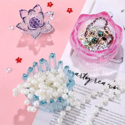3 Shape Resin Candle Mold Silicone Tealight Holder Flower Lotus Casting Mold for DIY Jewelry Box Trinket Container Crafts