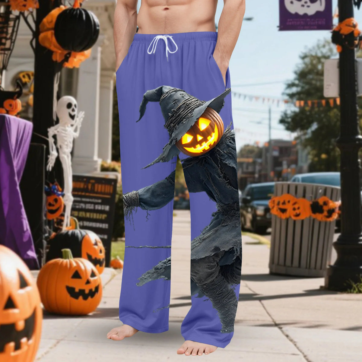 Pantalones de pijama de calabaza brillante de Halloween para hombre, con estampado de Bogy, con bolsillo, para casa, pantuflas grandes