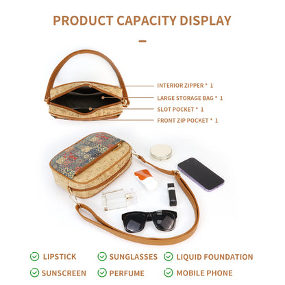 Vintage Flower Print Crossbody Bag, Women's Tree Bark Pattern Purse, Ethnic Style Shoulder Bag, Versatile