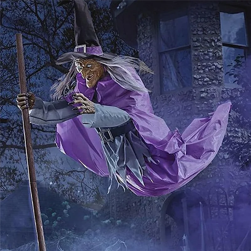 A33Z-Halloween Broom Witch Decoration 6-Foot-Tall Flying Witch Decoration Halloween Decoration