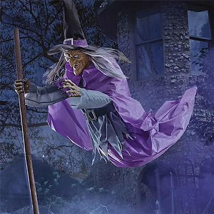 A33Z-Halloween Broom Witch Decoration 6-Foot-Tall Flying Witch Decoration Halloween Decoration