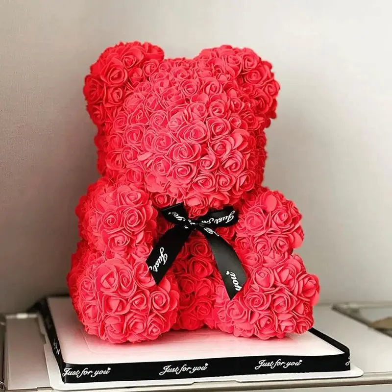 40/25cm Blue Rose Bear Heart Artificial Flower Rose Teddy Bear For