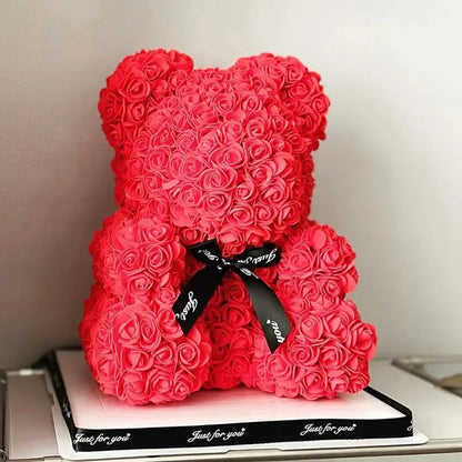 40/25cm Blue Rose Bear Heart Artificial Flower Rose Teddy Bear For