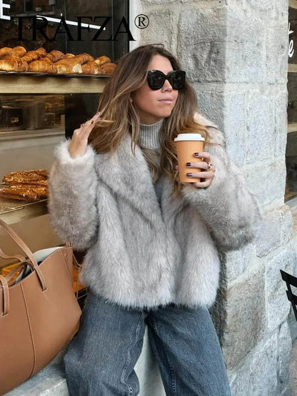 Women's Fashion Cropped Faux Fur Jacket Stone's Store