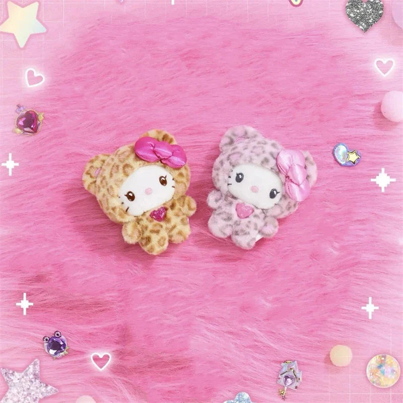 Sanrio Leopard Print Bear Series Hello Kitty Keychain Pendant Cartoon Kitty Cat Plush Doll Pendant Keychain Bag Decorations Gift Stone's Store