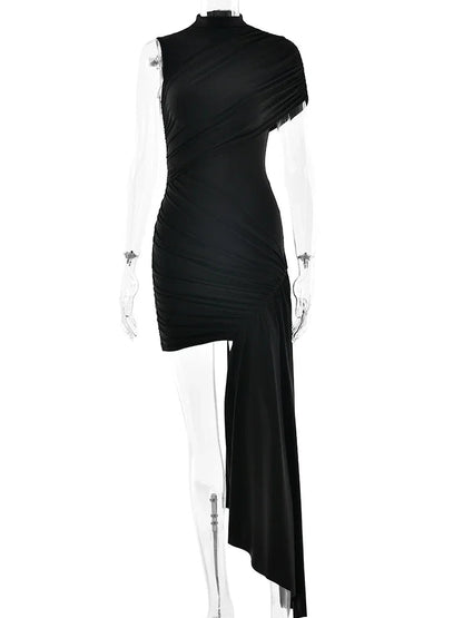 Irregular Pleated Ruched Ribbon Dress Women's Chic Red Sleeveless High Waist Mini Dresses 2025 Summer Lady Party Club Gowns New Avenoir Store