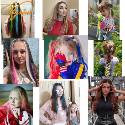 22Inch Synthetic Sparkle Hair Extensions Clip In Rainbow Shiny Long Straight Hair Heat Resistant Hair Accessories for Women Stone's Store